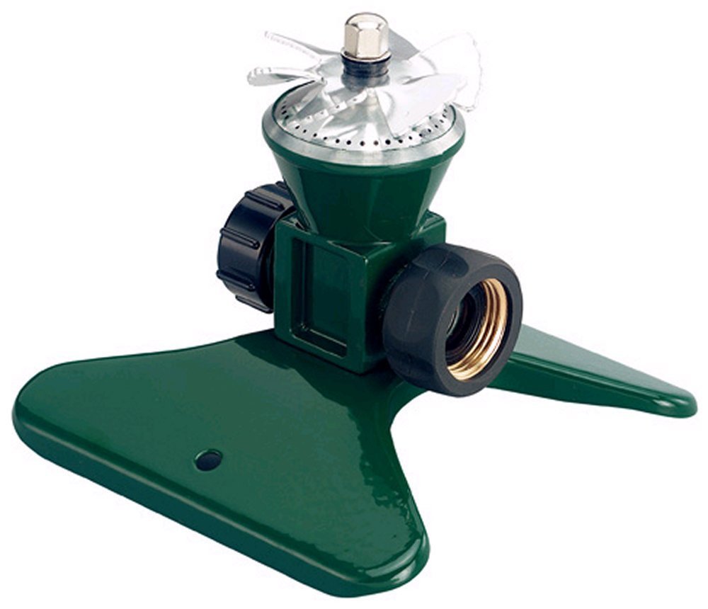 Orbit Cyclone II tandem base rotating sprinkler product shot delivering even lawn coverage