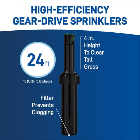 Orbit digital timer enables programmable watering schedules for efficiency.