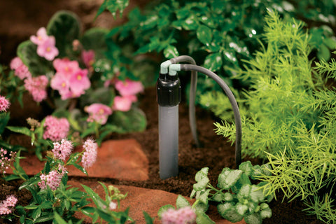 Orbit DripMaster 2-Port manifold installed in garden irrigation setup