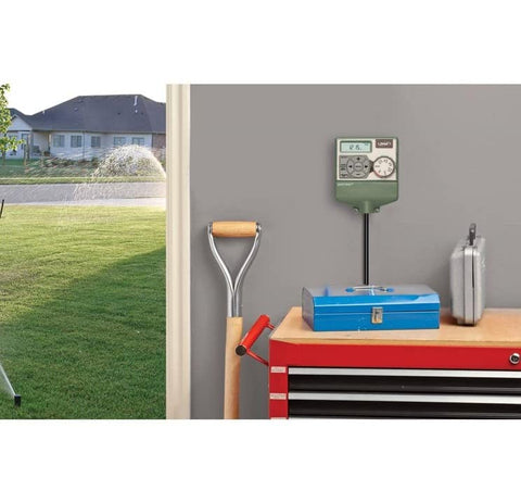 Orbit Easy Dial 6-Station Indoor Controller showing manual dials for quick programming.