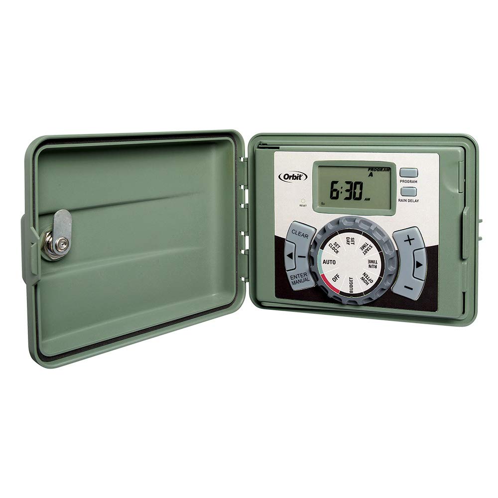 Orbit Easy Set Logic front view showing compact timer for outdoor irrigation control