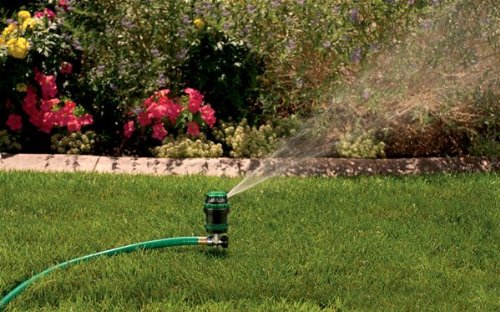 Orbit H2O-6 sprinkler with 360-degree coverage and easy tabs for pattern control