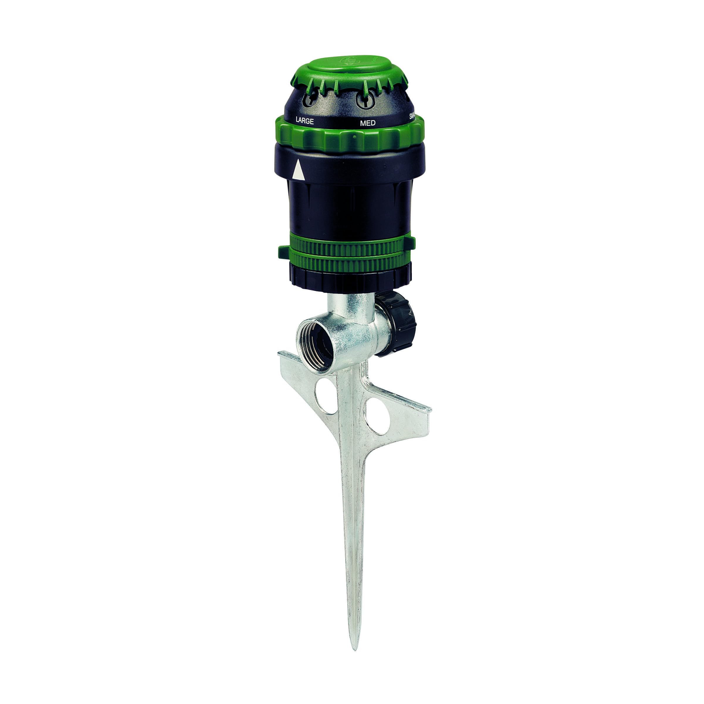 Orbit H2O-6 gear drive sprinkler assembly showing compact setup.