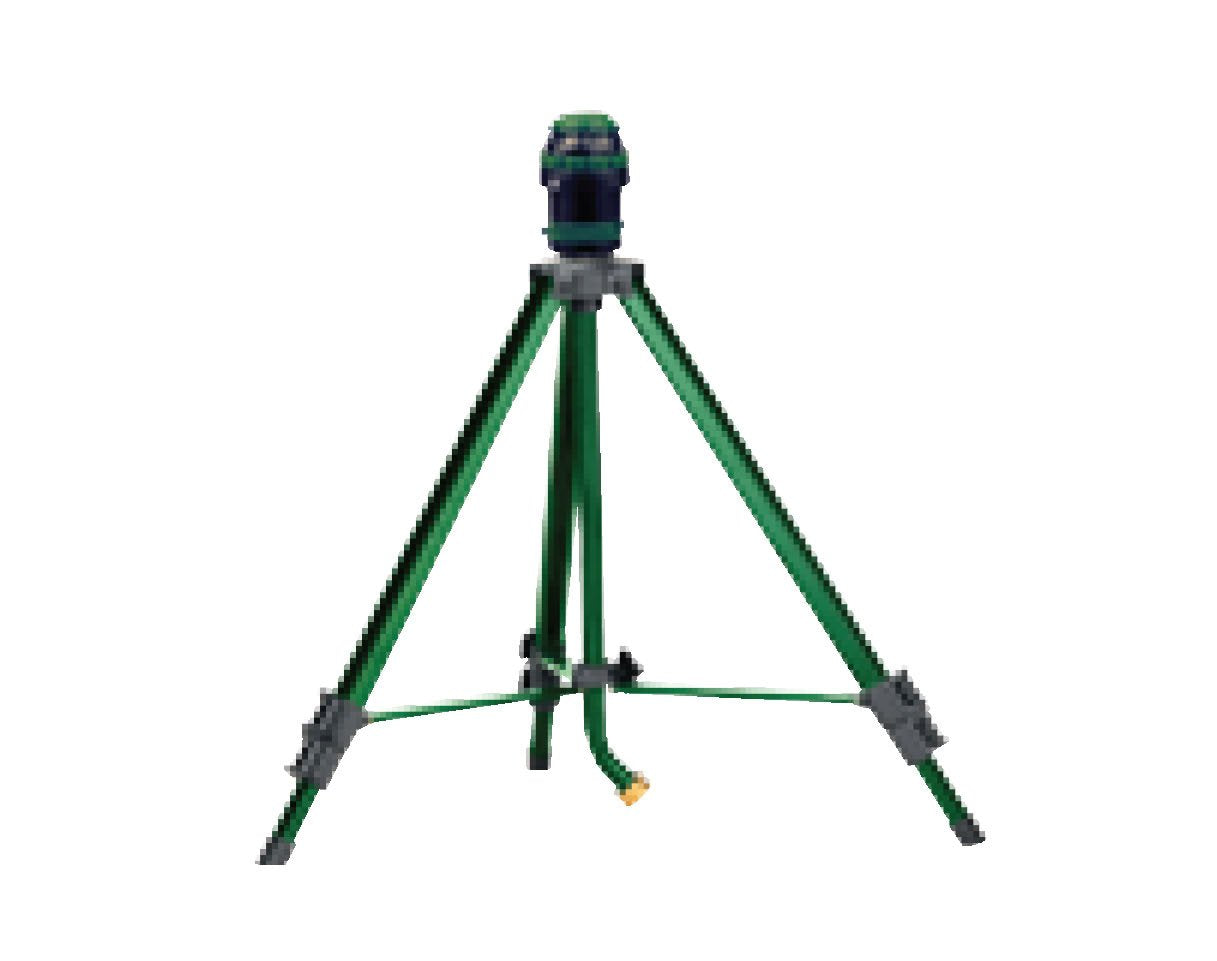 Orbit H2O-Six Gear Drive yard sprinkler on tripod delivers adjustable circular coverage.