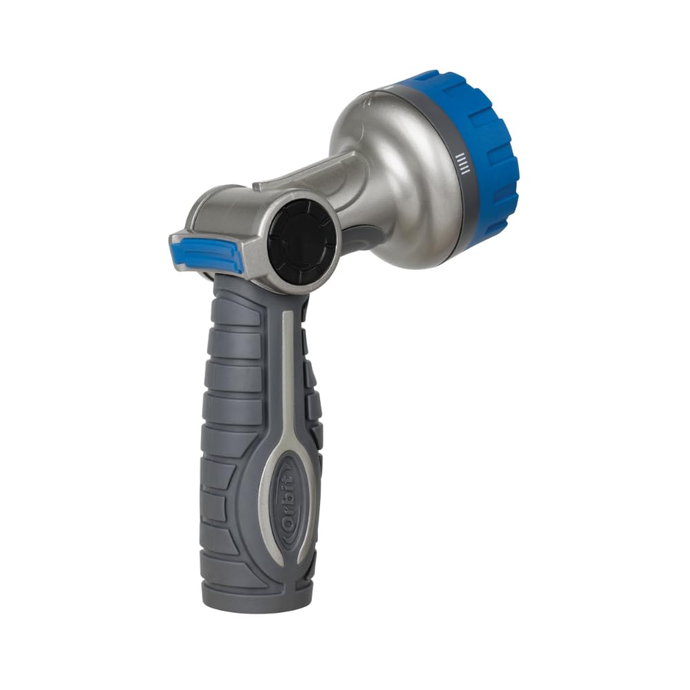 Orbit Heavy Duty Thumb Control Nozzle ergonomic contour supports comfortable one-handed use.