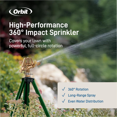 Orbit high-pressure nozzle delivering long-range watering to distant corners.