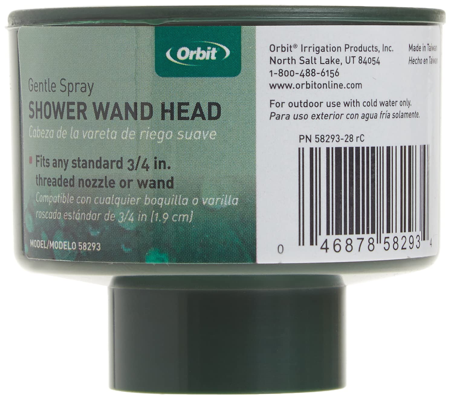 Orbit hose-end shower wand head in action for quick garden watering.