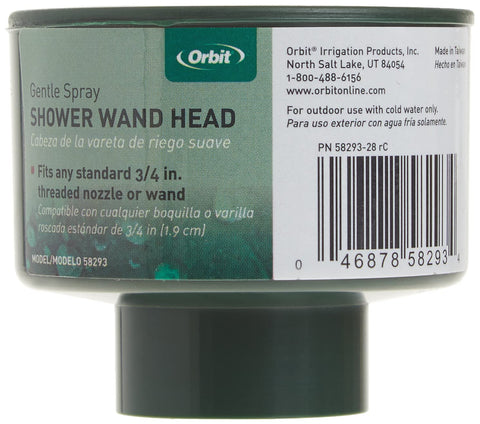 Orbit hose-end shower wand head in action for quick garden watering.