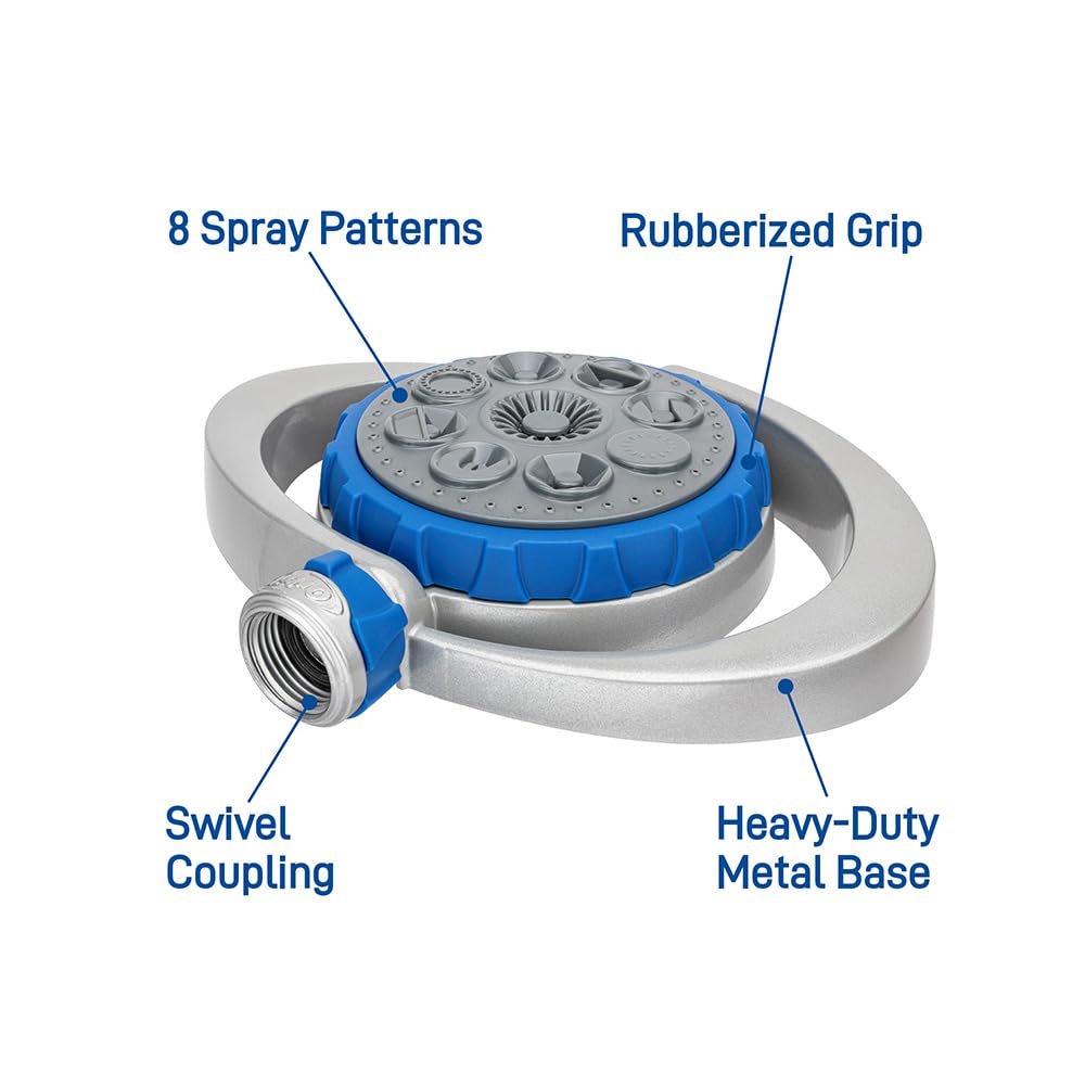 Orbit Metal 8-Pattern Turret Sprinkler reaches up to 35 feet for medium lawns.