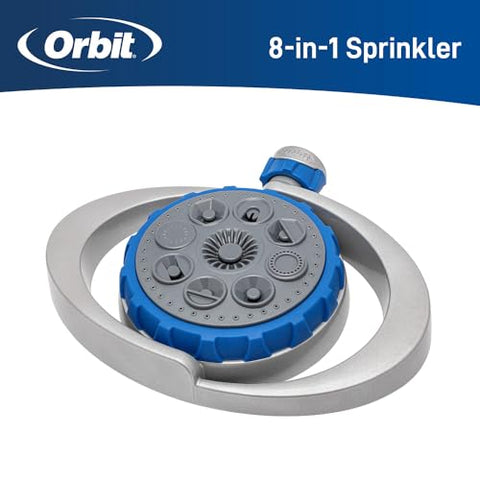Orbit Metal 8-Pattern Turret Sprinkler dial adjustment enables effortless spray changes.