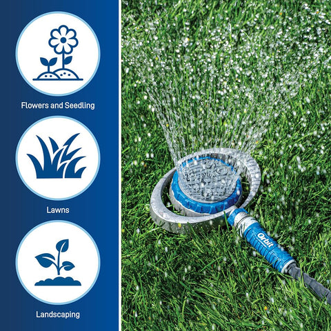 Orbit Metal 8-Pattern Turret Sprinkler uses durable metal construction for long-term use.