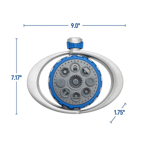 Orbit Metal 8-Pattern Turret Sprinkler includes swivel coupling for quick setup.