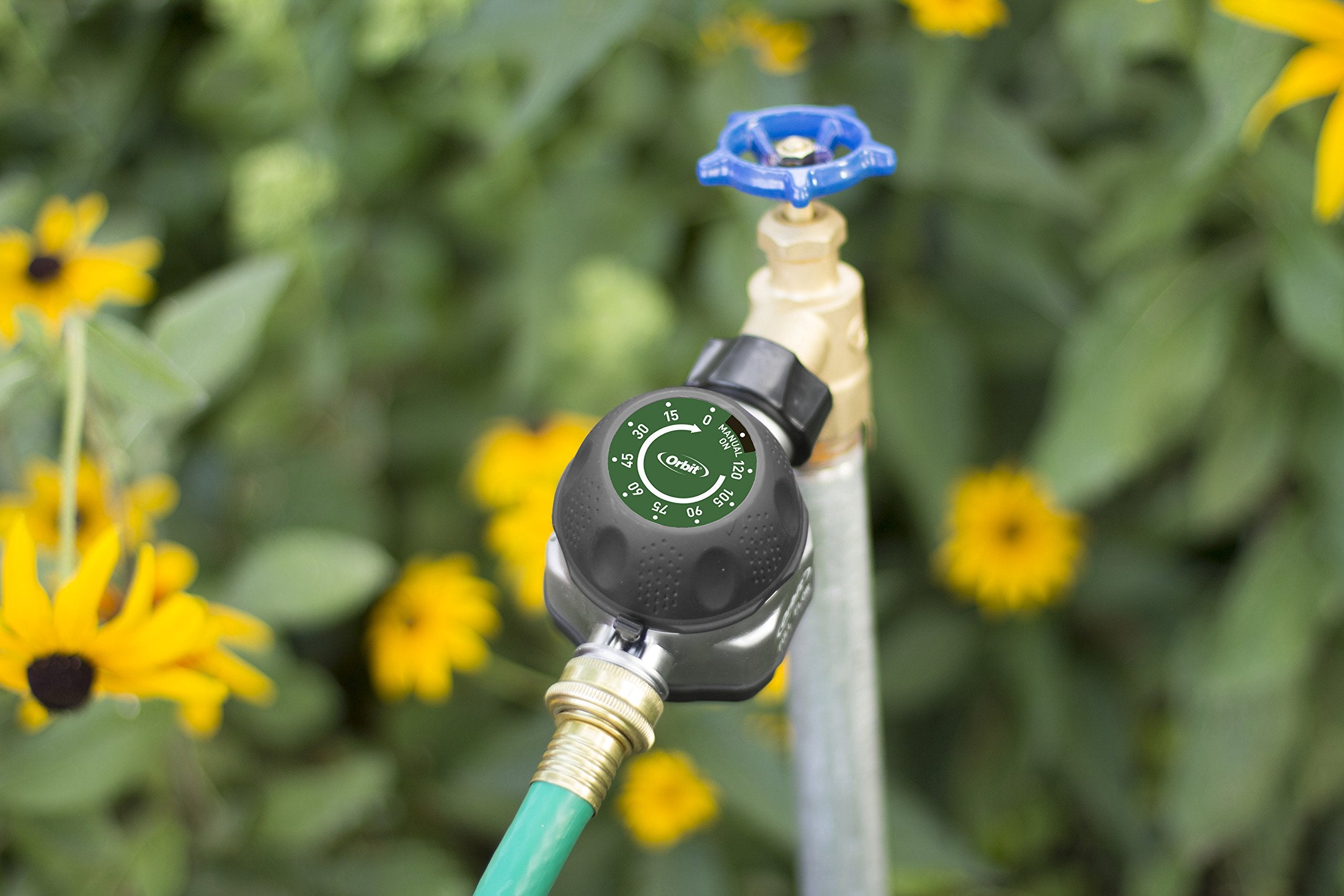 Orbit Pro Flo metal construction highlights durable timer for long garden use.