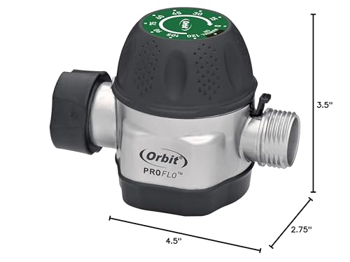 Orbit Pro Flo timer dial in hand with wet gloves demonstrates manual watering.