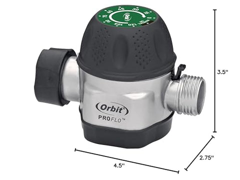 Orbit Pro Flo timer dial in hand with wet gloves demonstrates manual watering.