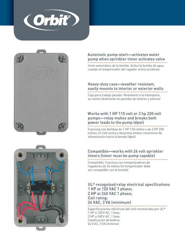 Orbit pump-start-relay compatible with Hydro-Rain and other controllers