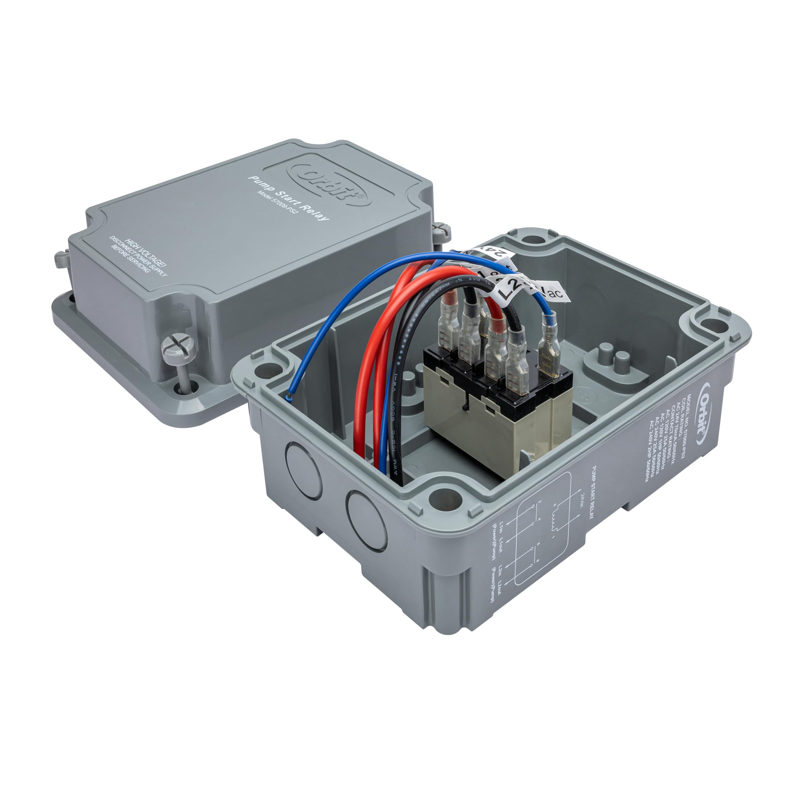 Orbit pump-start-relay with pond pump for flexible water sources