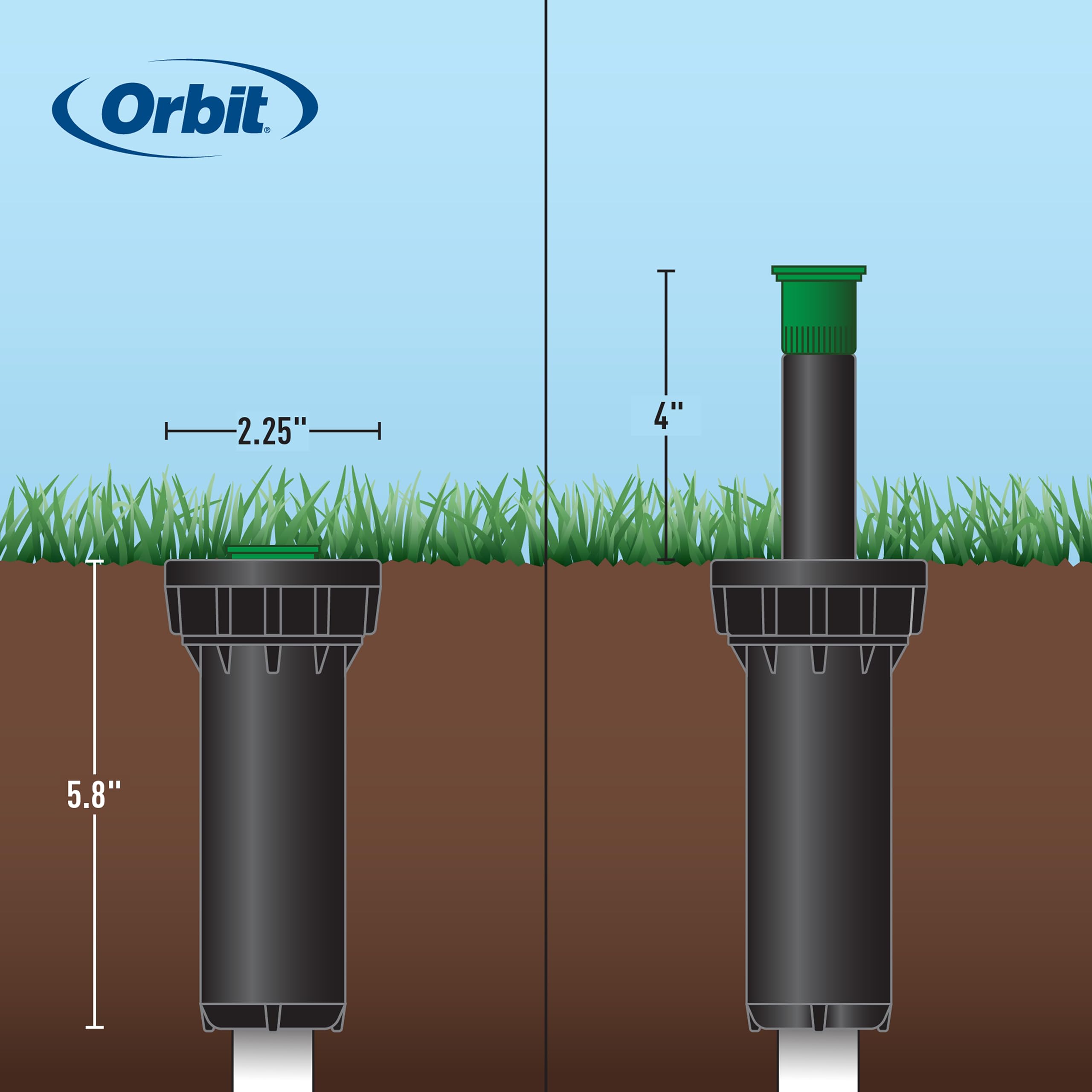 Orbit ratcheting riser stem enables post-install spray direction adjustment.