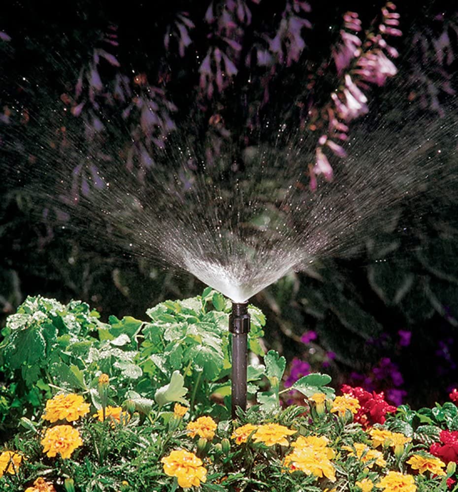 Orbit sprinkler head with flow adjustment and debris filter for reliable watering.