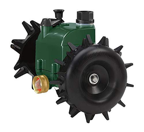 Orbit Traveling Sprinkler back wheels offering smooth movement across turf.