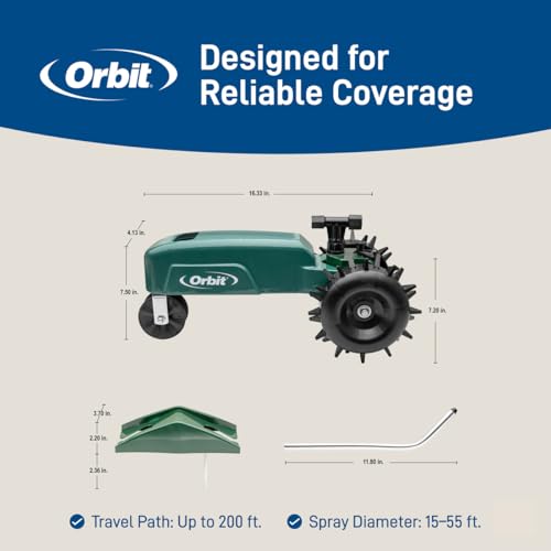 Orbit 58322 Traveling Tractor Water Sprinkler covers large yards with up to 200 ft reach