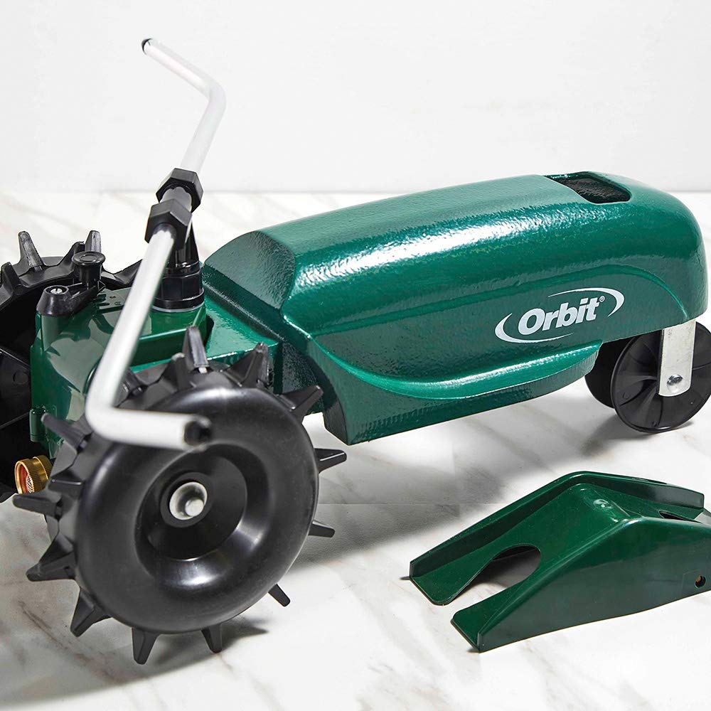 Orbit 58322 Traveling Tractor Water Sprinkler rotary spray arm adjusts diameter for tailored coverage