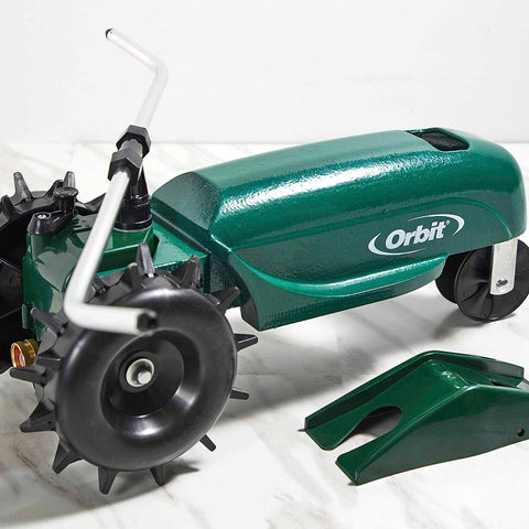 Orbit 58322 Traveling Tractor Water Sprinkler rotary spray arm adjusts diameter for tailored coverage