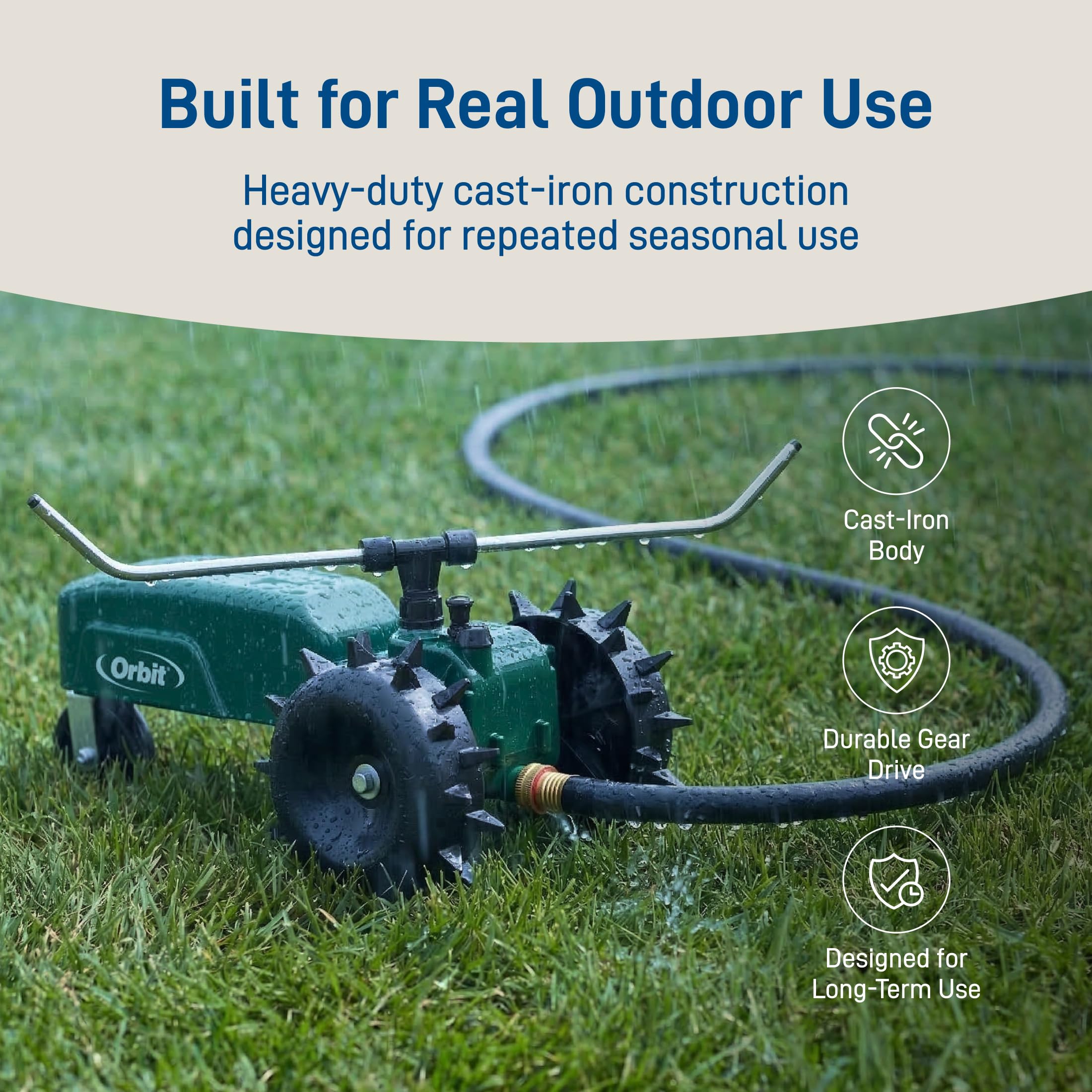 Orbit 58322 Traveling Tractor Water Sprinkler three-speed settings tailor watering pace