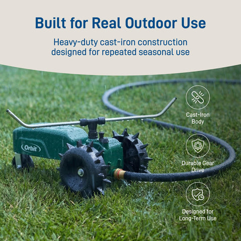 Orbit 58322 Traveling Tractor Water Sprinkler three-speed settings tailor watering pace