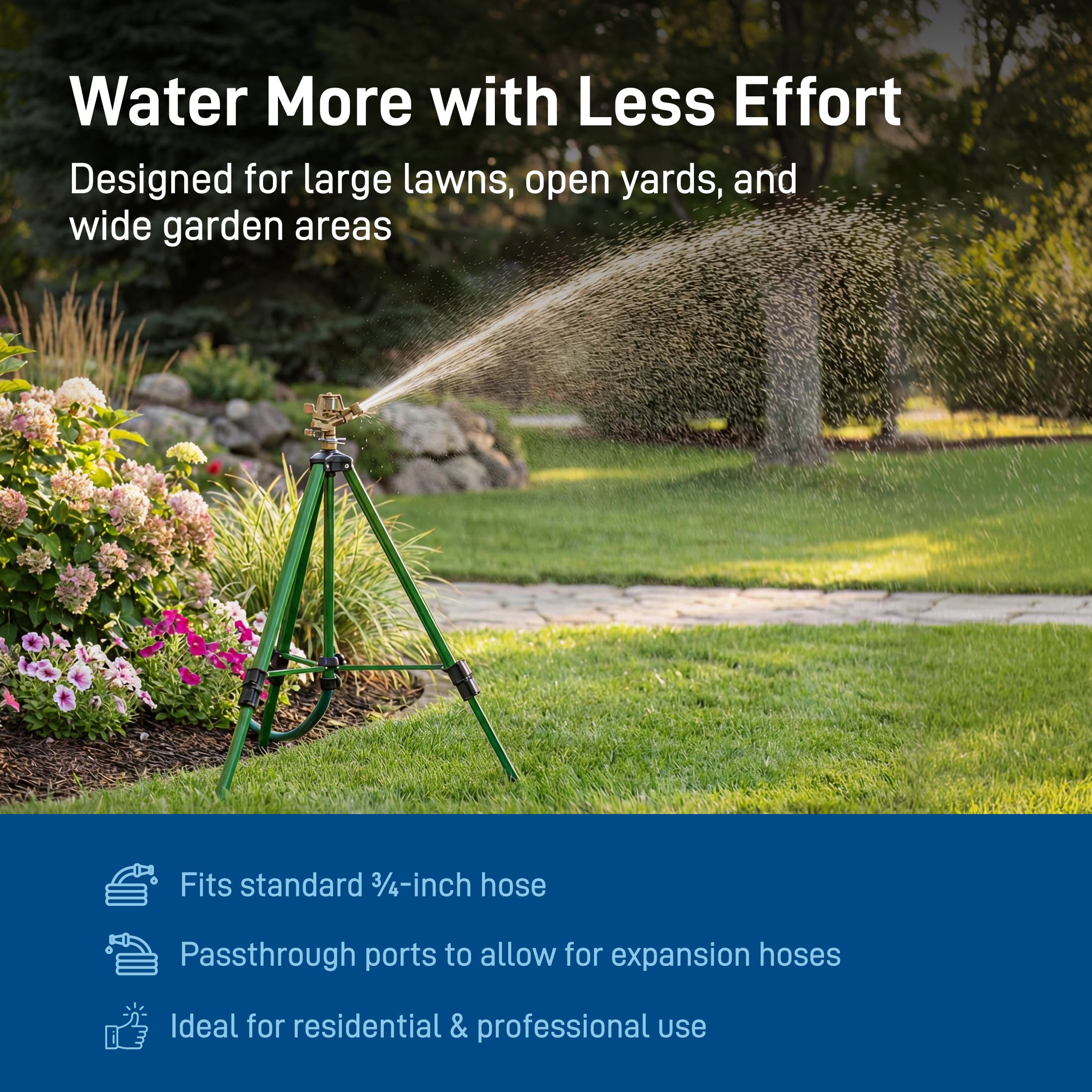 Orbit wide-area watering suitable for large lawns and expansive borders.
