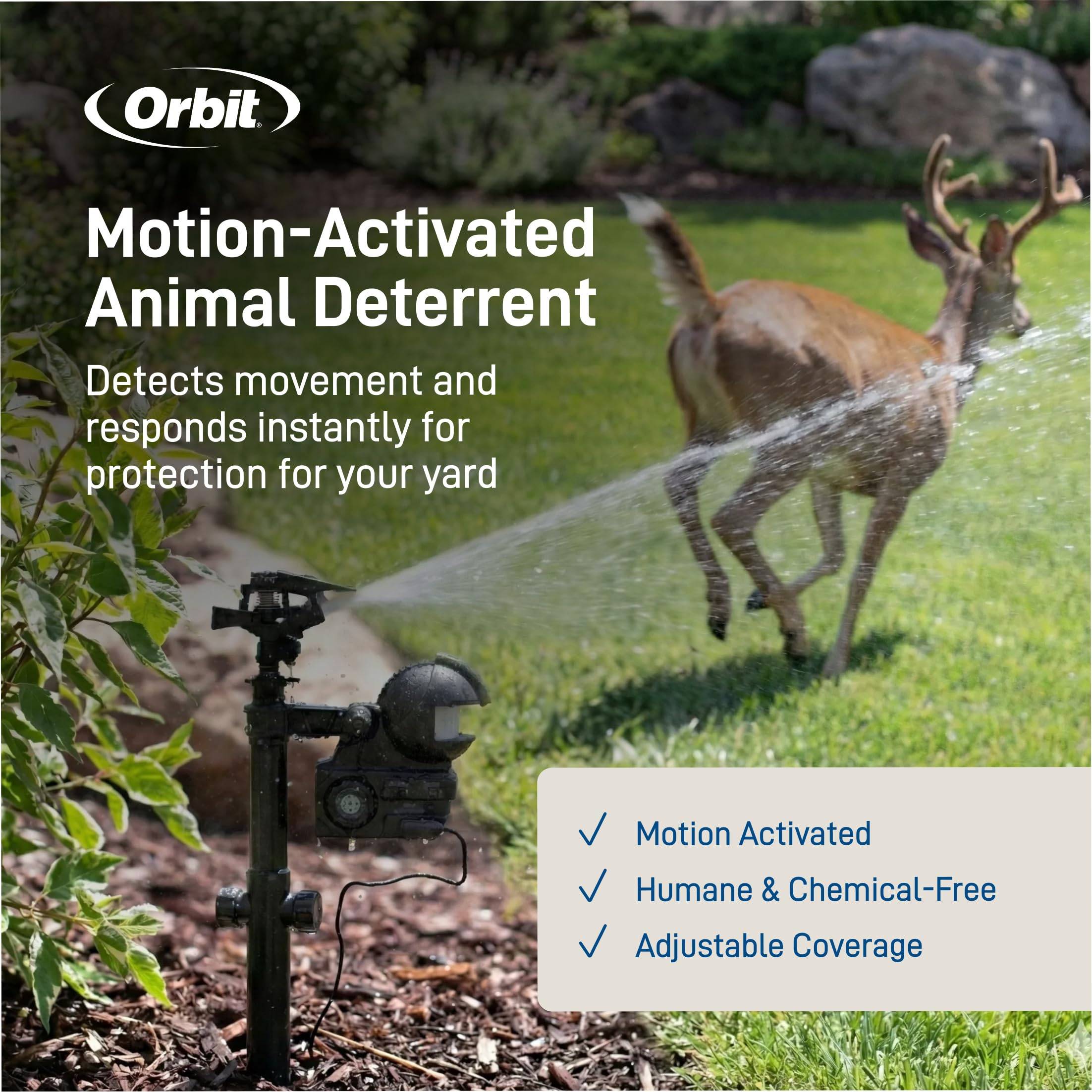 Orbit Yard Enforcer sensor activation up to 40 feet protects vegetables.