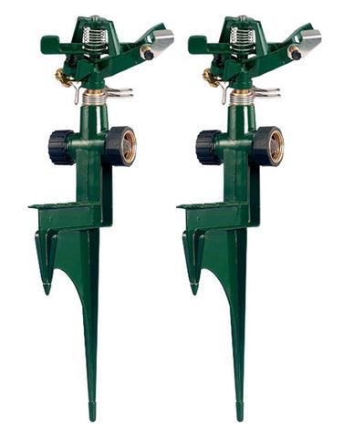 Orbit zinc impact sprinkler on metal step spike watering up to 85 feet