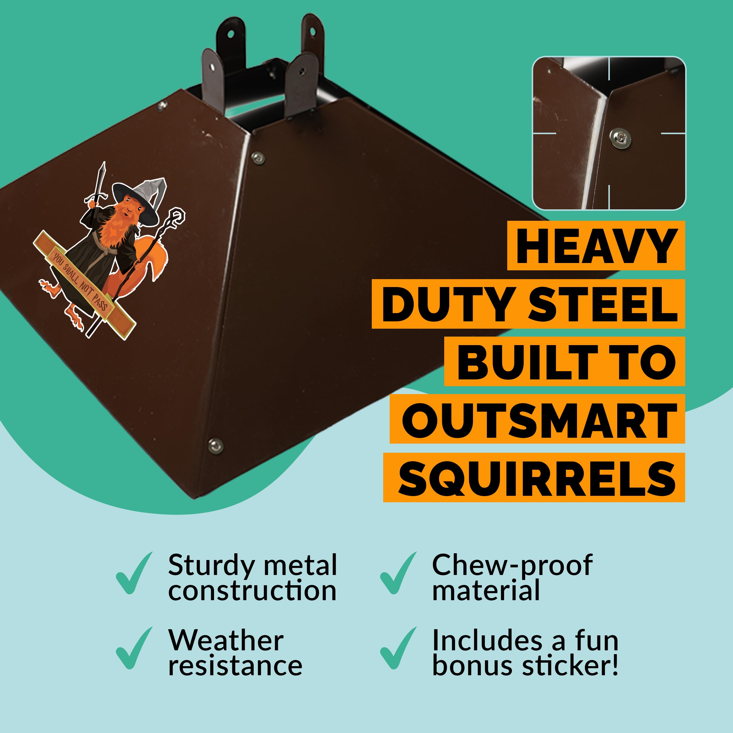 Orca easy-install squirrel shield with hardware for quick setup.