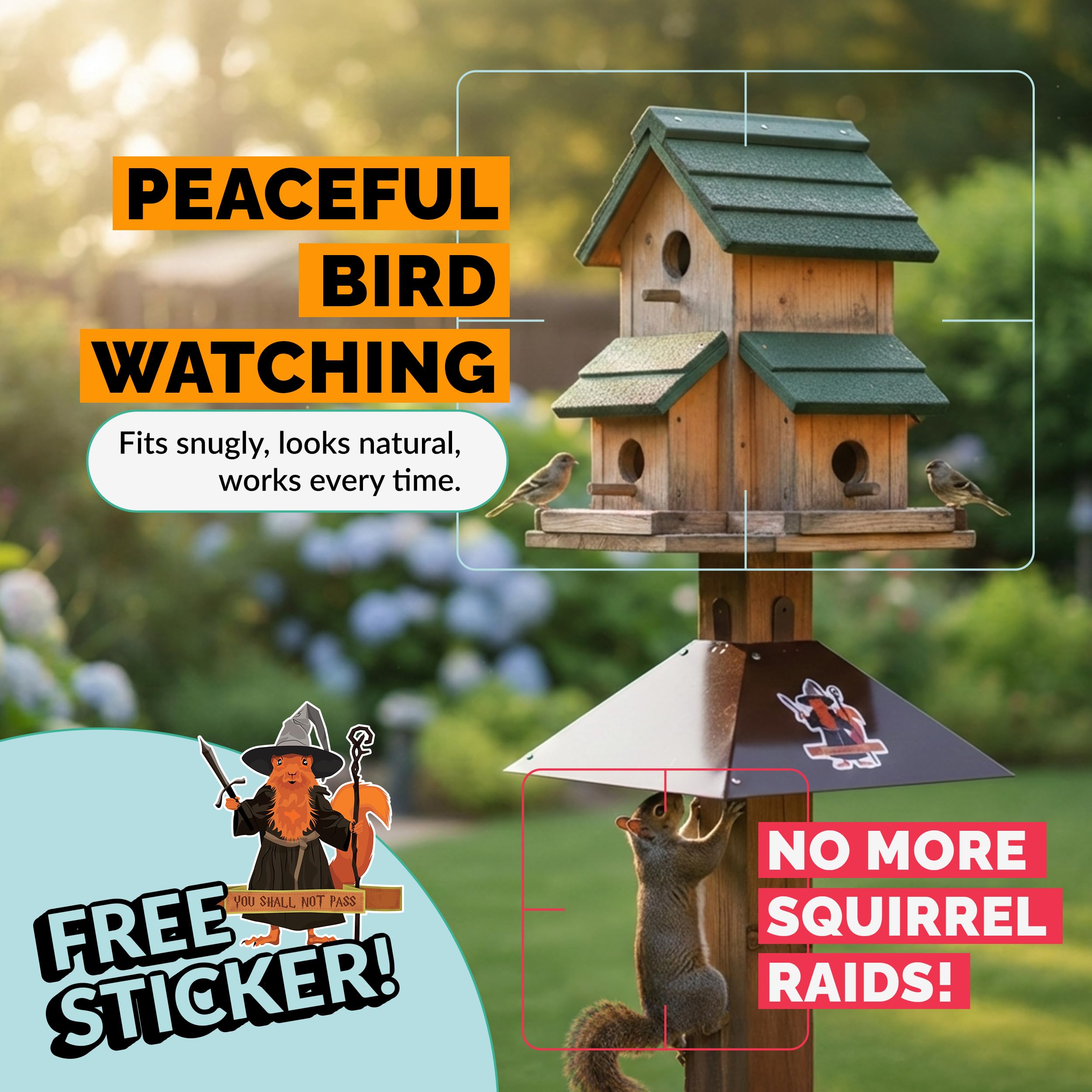 Orca post guard image showing protection for a backyard bird feeder.