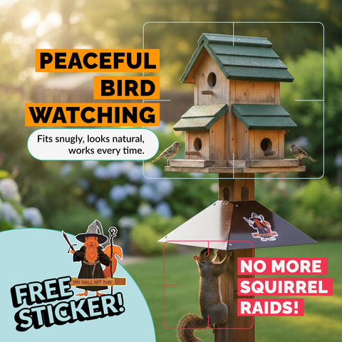Orca post guard image showing protection for a backyard bird feeder.