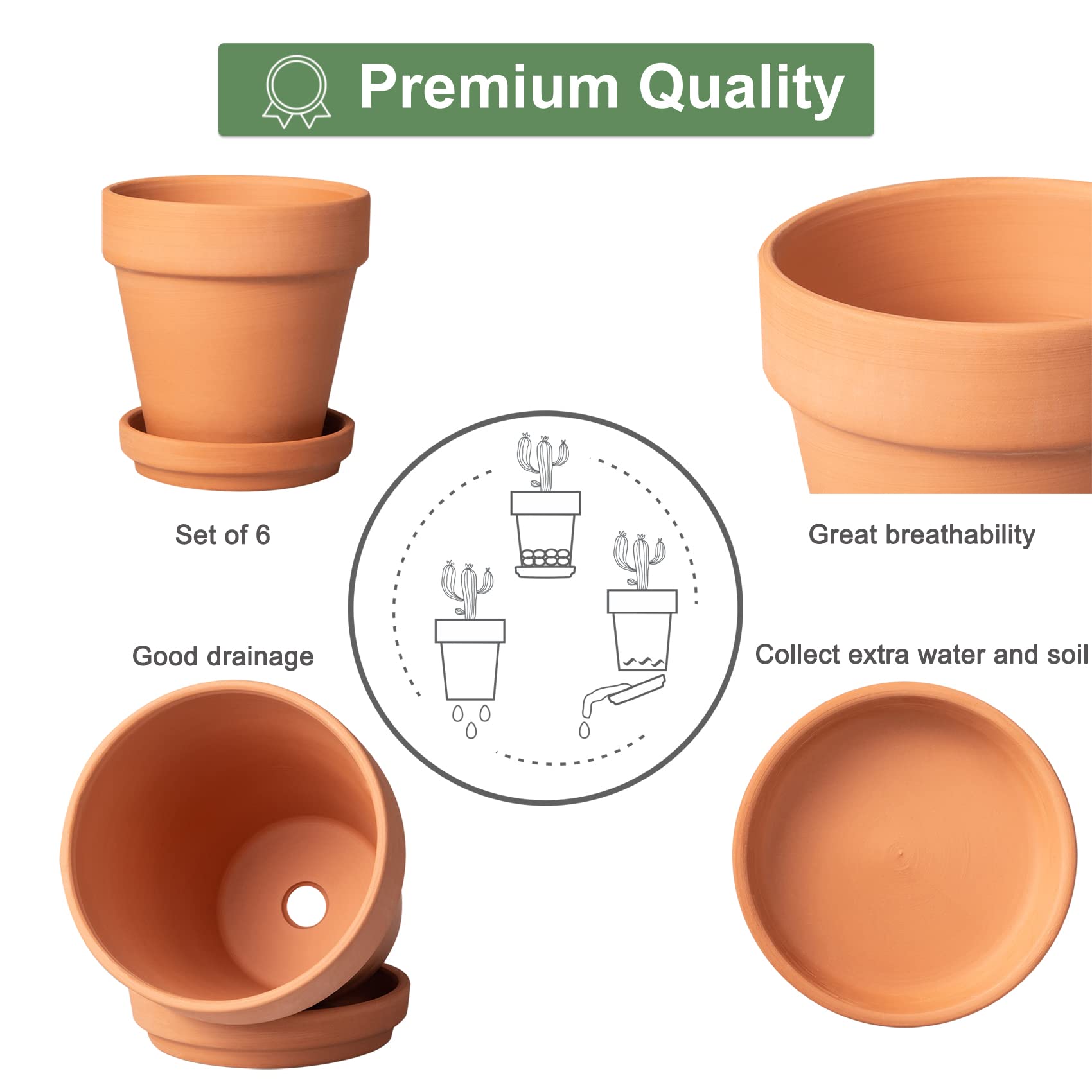 Orceler saucer catches excess water to keep surfaces clean and roots dry.