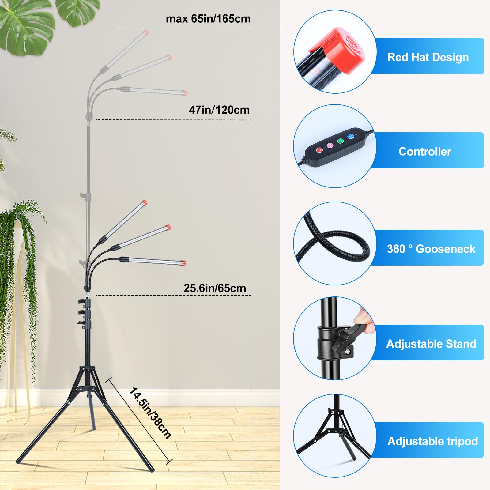 Orchbloom 360° gooseneck offers flexible light positioning.