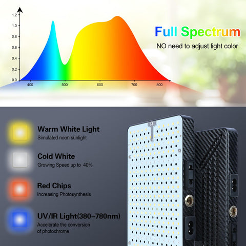 50W actual power of Orchbloom full-spectrum LEDs delivers bright indoor lighting.