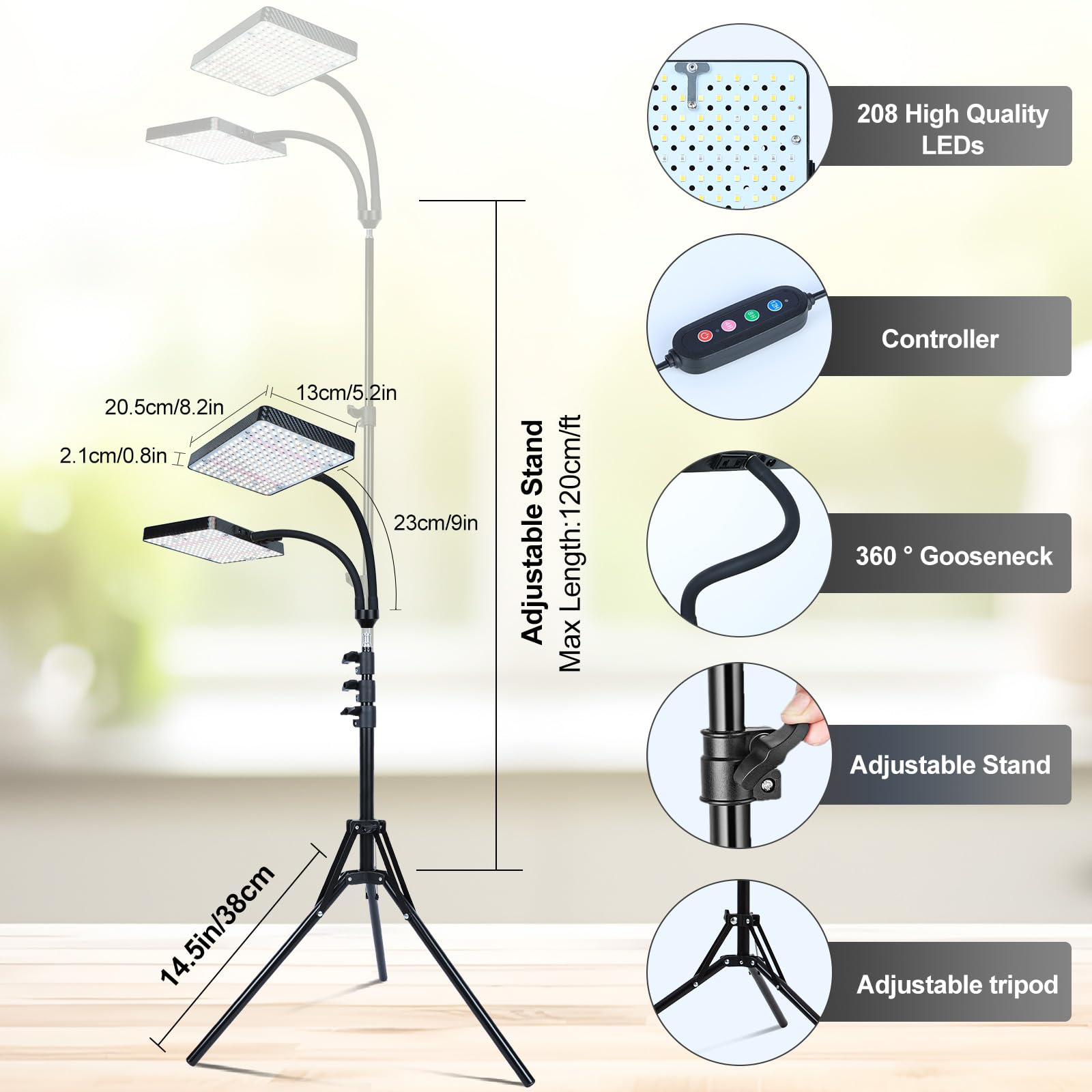 Adjustable height stand by Orchbloom suitable for shelves or floor setups.