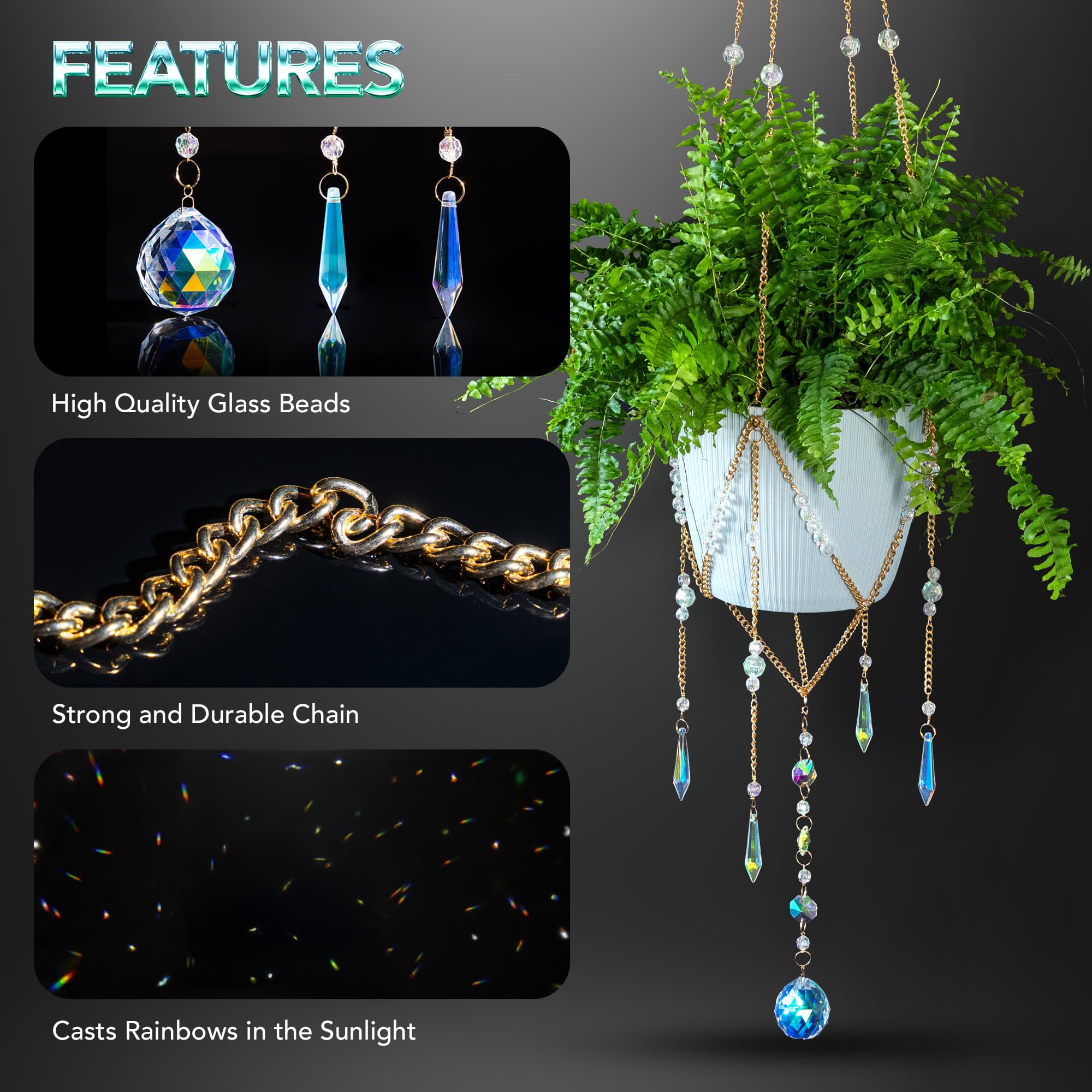 ORCHID AURA gold chain beads add vibrant color to indoor plants.