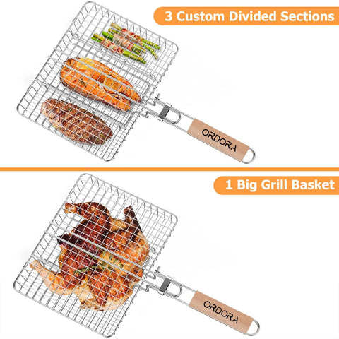ORDORA grill basket dividers 3 sections for separated flavors