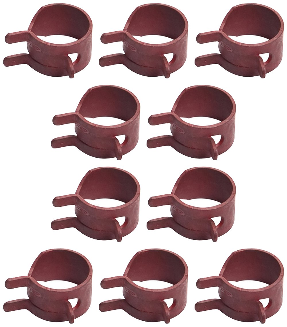 Oregon 02-040 hose clamps 10-pack close-up for secure fuel line connections.