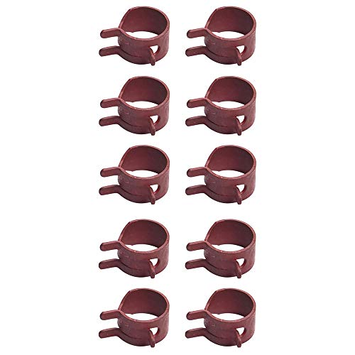 Oregon 02-040 hose clamps 10-pack in use on fuel line for reliable sealing.
