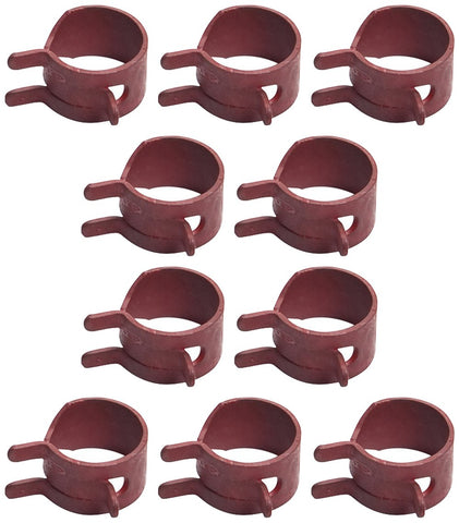 Oregon 02-040 hose clamps 10-pack on bench, showing reliable clamp construction.