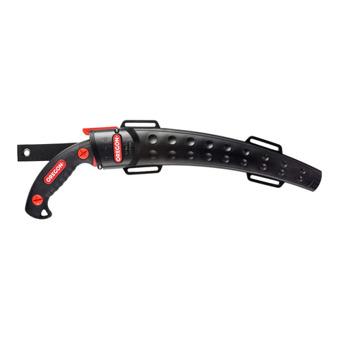 Oregon 13-inch curved saw handle delivers ergonomic grip for reduced fatigue.