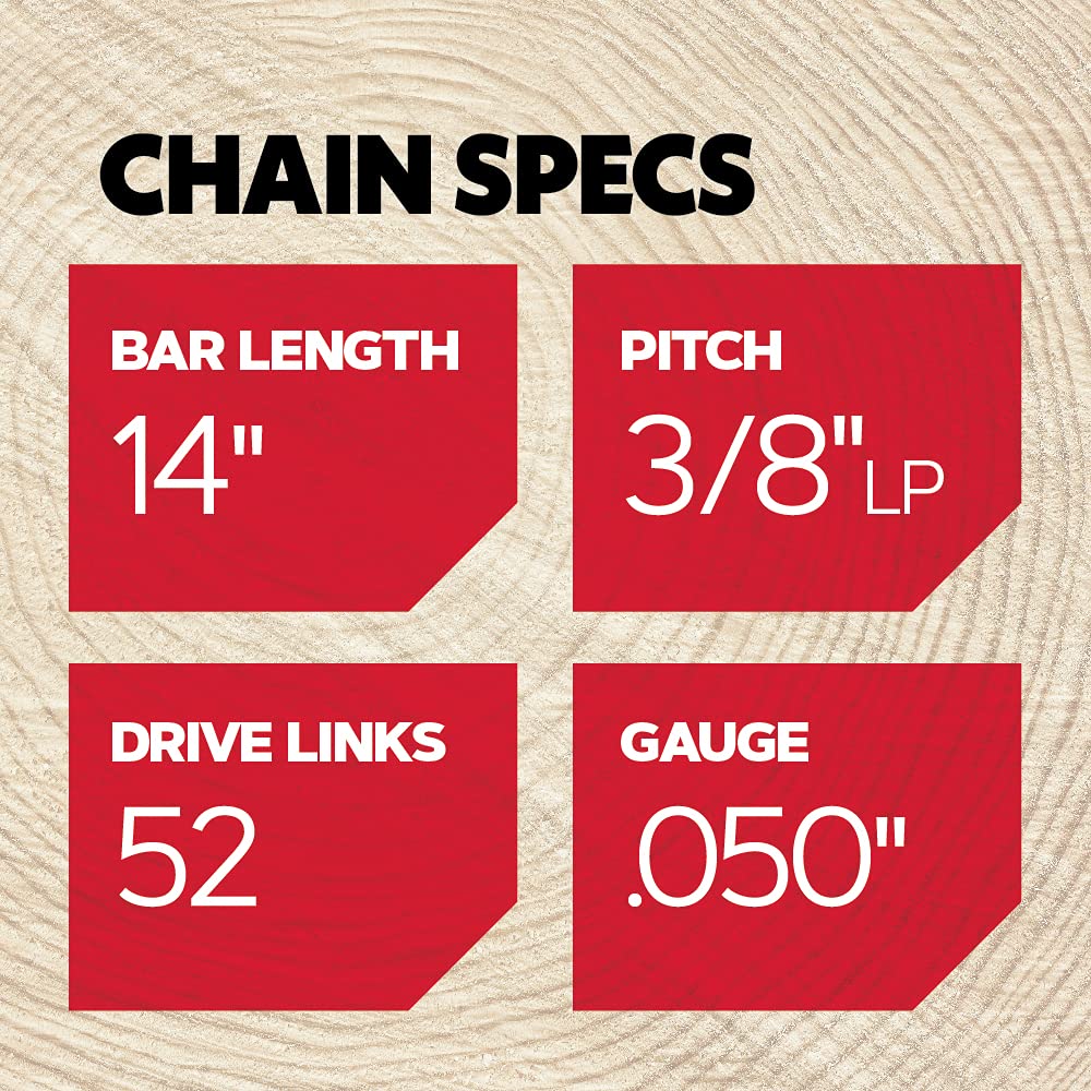 Oregon replacement chain mounted on a 14-inch bar.