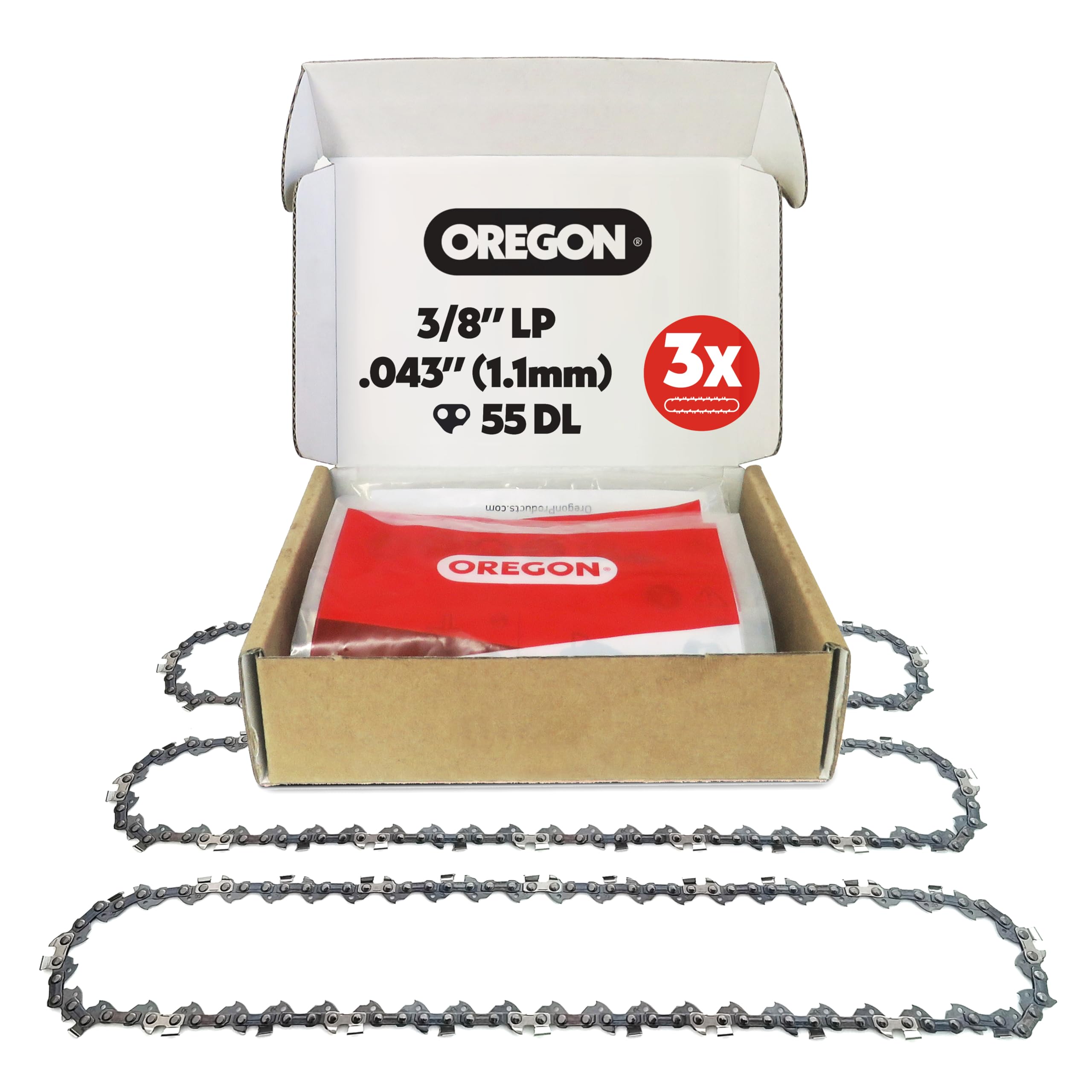 Oregon 3-pack chainsaw chain 38lp for 16-inch bars delivers smooth, reliable cutting.