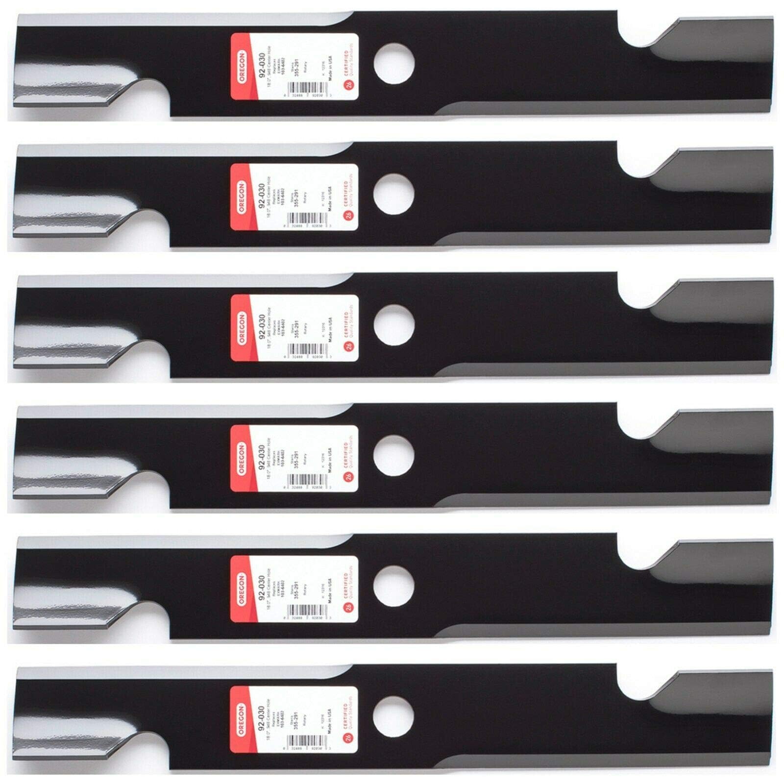 Oregon 6PK 92-030 blade for Exmark 52in Radius E-Series, front view, for precise, even cutting