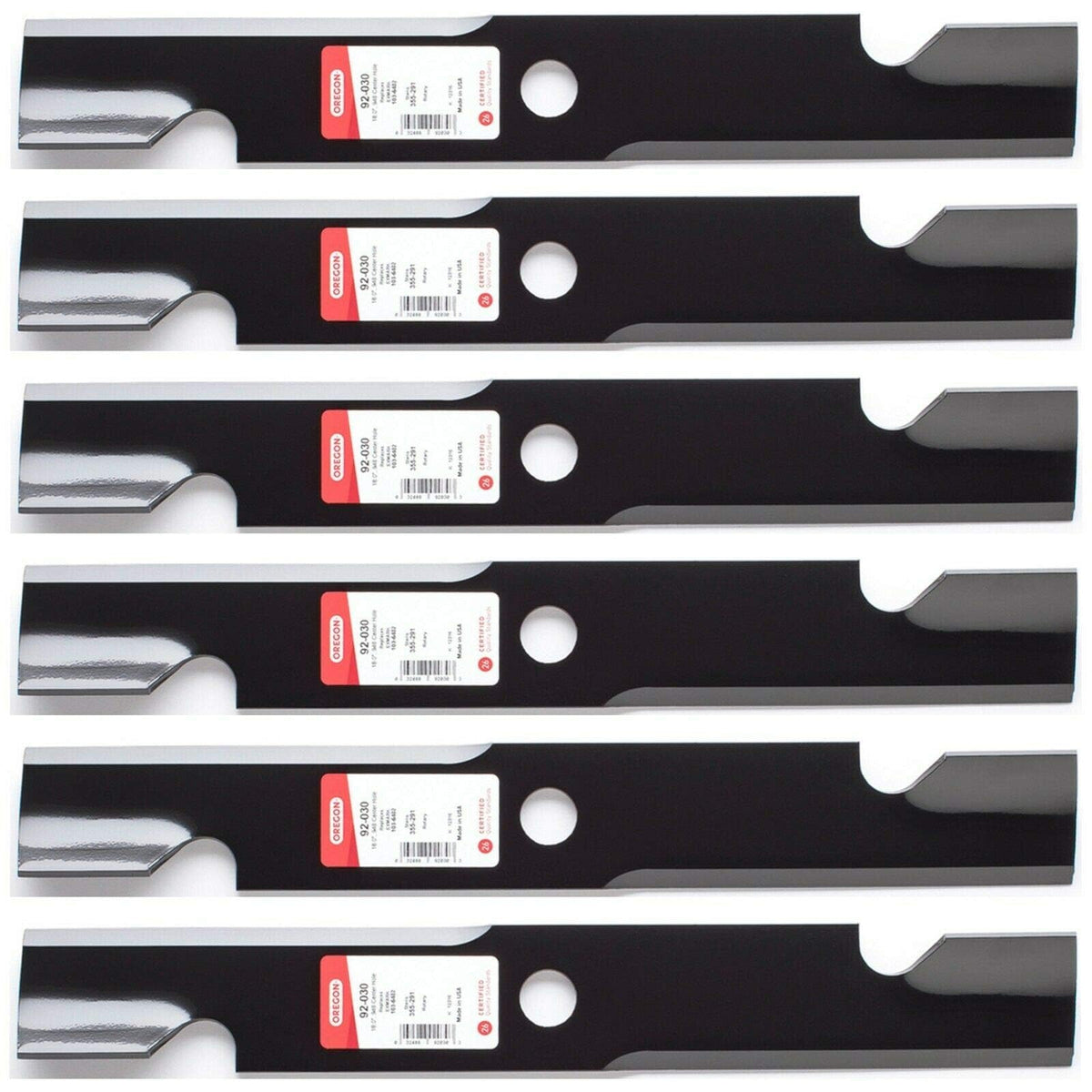Oregon 6PK 92-030 blade for Exmark 52in Radius E-Series, front view, for precise, even cutting