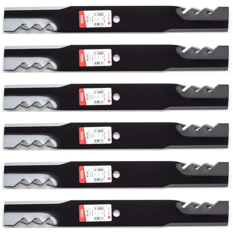 Oregon 6PK USA mower blades for Scag 61-inch deck, mulching design.